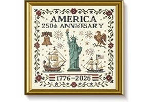 GENERIC US 250th Anniversary Cross Stitch Kit, DIY Personalized Patriotic Cross Stitch Set, Souvenir Embroidery for Beginners, Commemorative Decoration Gift for Friends (A)