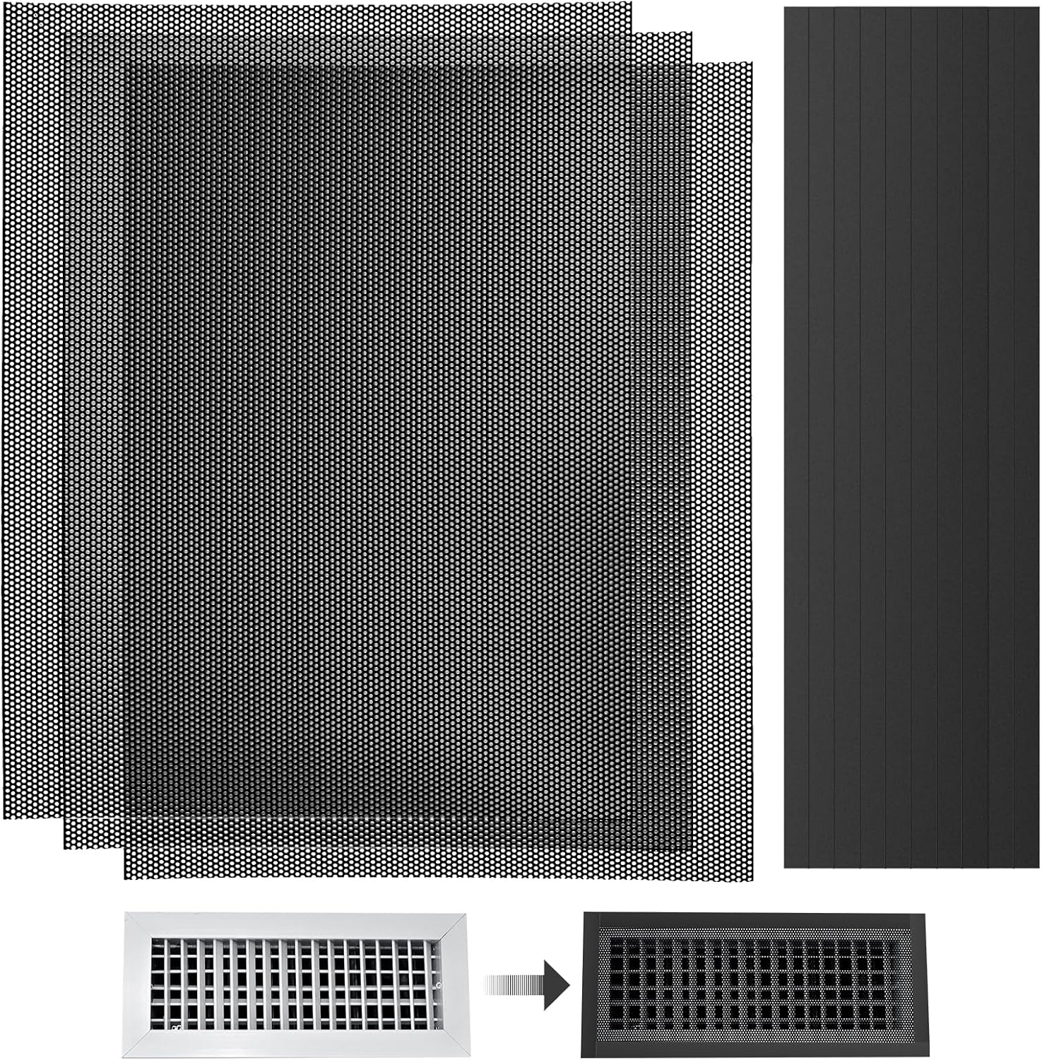 Registers, Grilles & Vents - 400x300mm DIY Floor Register Vent Cover, 3Pack PVC Magnetic Vent Cover Floor Register Trap AC Air Vent Screen Mesh for Floor Wall Ceiling Catch Debris Hair Insect, with 10PCS Magnetic Strip