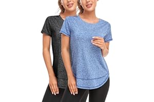 Abrooical Women's Short Sleeve Workout Shirts Crewneck Sports Yoga Running Dry Fit Tops Side Split Tee