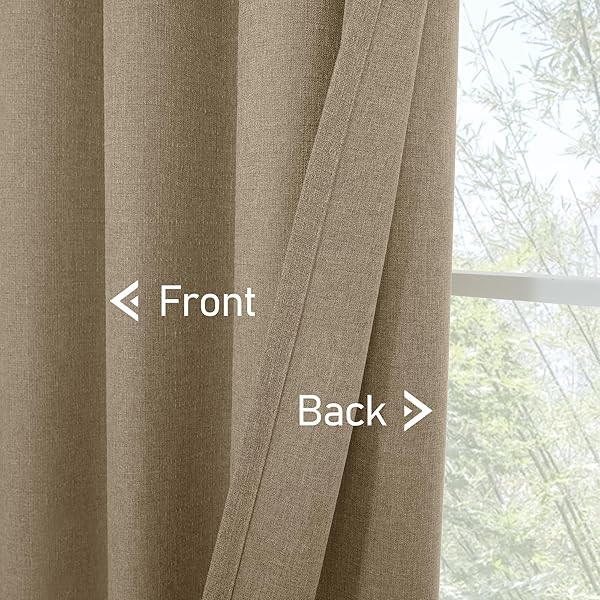 LAMIT LINEN TEXTURED CURTAINS FOR LIVING ROOM, 95 INCHES LONG GROMMET THERMAL INSULATED THICK BURLAP CURTAINS LIGHT FILTERING PANELS FOR BEDROOM/FARMHOUSE, SET OF 2 PANELS, W52 X L95, TAN BROWN