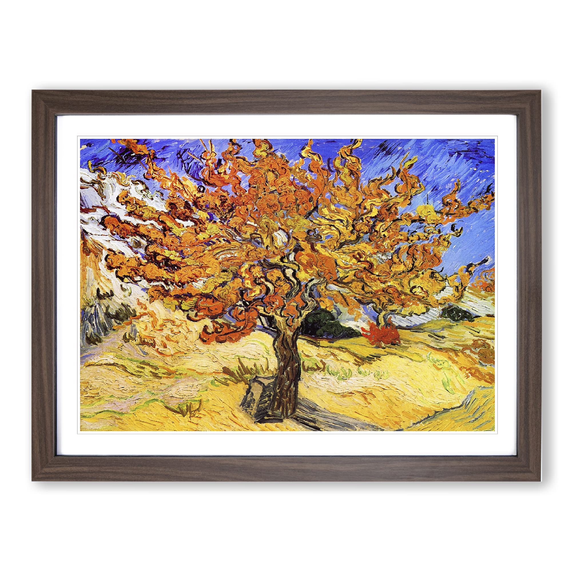 Mulberry Tree By Vincent Van Gogh Classic Painting Framed Wall Art Print, Ready to Hang Picture for Living Room Bedroom Home Office Décor, Walnut A4 (34 x 25 cm)
