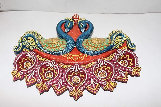 Odishabazaar Hand Painted Clay Diya 5 in 1 2 Peacock Design Diwali Diya/Puja Diya/Dipawali Lamp (sep-23-17)