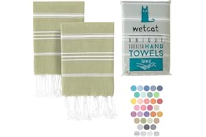 WETCAT Turkish Hand Towels with Hanging Loop, Set of 2 (20" x 30") 100% Turkish Cotton, Pre-Washed, Quick Drying, for Kitchen or Bathroom - Sage Green
