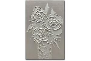 moshinart 24 x 36in Hand-Painted Oil Painting 3D Texture Black White Grey Modern Minimalist Black Abstract Wall Art, Home Office Wall Decoration White Rose