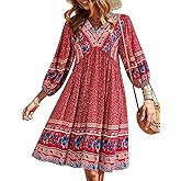 BTFBM Women Casual Spring Summer Dresses V Neck 3/4 Long Sleeve Ruffle Floral Flowy Boho Babydoll Mini Short Beach Dress