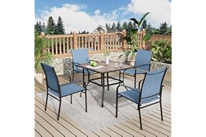 MIXPATIO Patio Dining Set 5 Piece Outdoor Furniture Set with 4 Blue Textilene Chairs and 37" Wood-Like Table Top for Deck Backyard Lawn Poolside