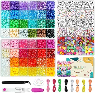 Dowsabel Friendship Bracelet Making Kit, Pony Kandi Beads & 11 Different Beads, 8 Colors Nylon Thread, DIY Jewelry & Craft Gifts