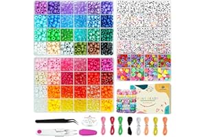 Dowsabel Bracelet Making Kit, Friendship Bracelet Kit 48 Colors Pony Kandi Letter Beads for Jewelry Making, DIY Arts and Crafts Gifts for Girls Age 6-13