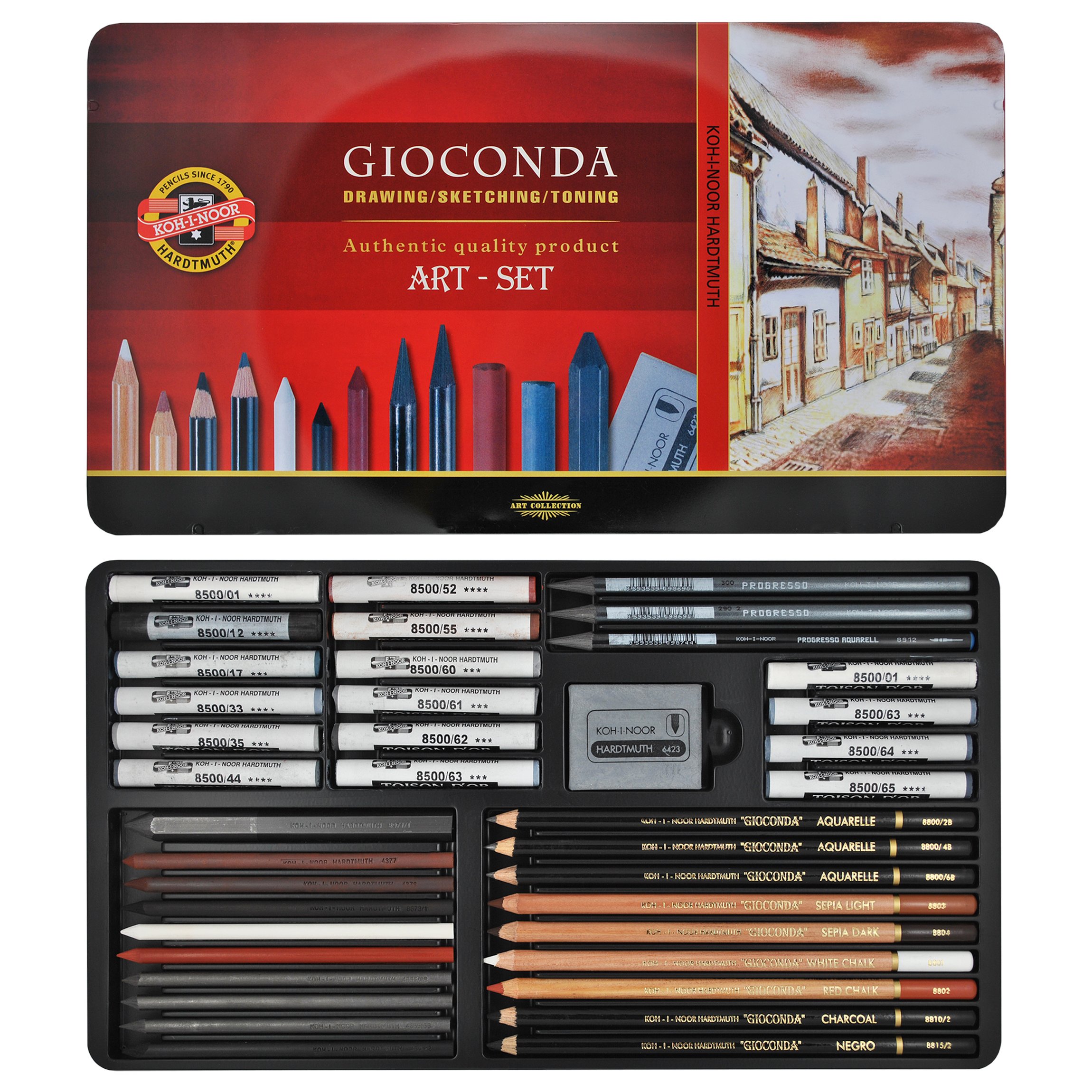 Koh-I-Noor Artist Drawing Set 38 Piece Art Set in Metal Box Gift Set 8891 Gioconda