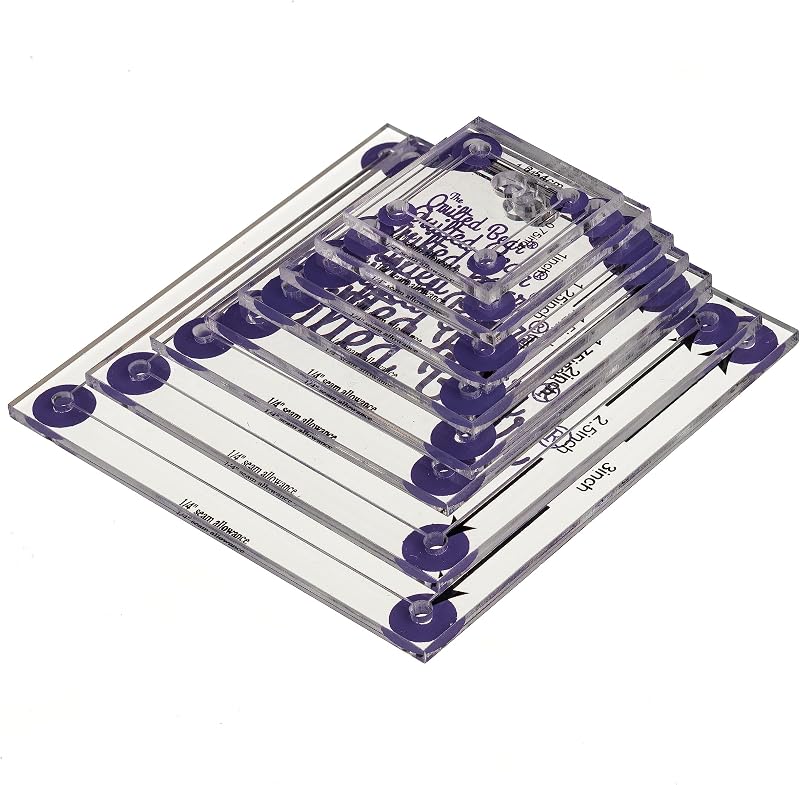 The Quilted Bear Square Quilting Templates Set of 8 Non-Slip Clear Acrylic