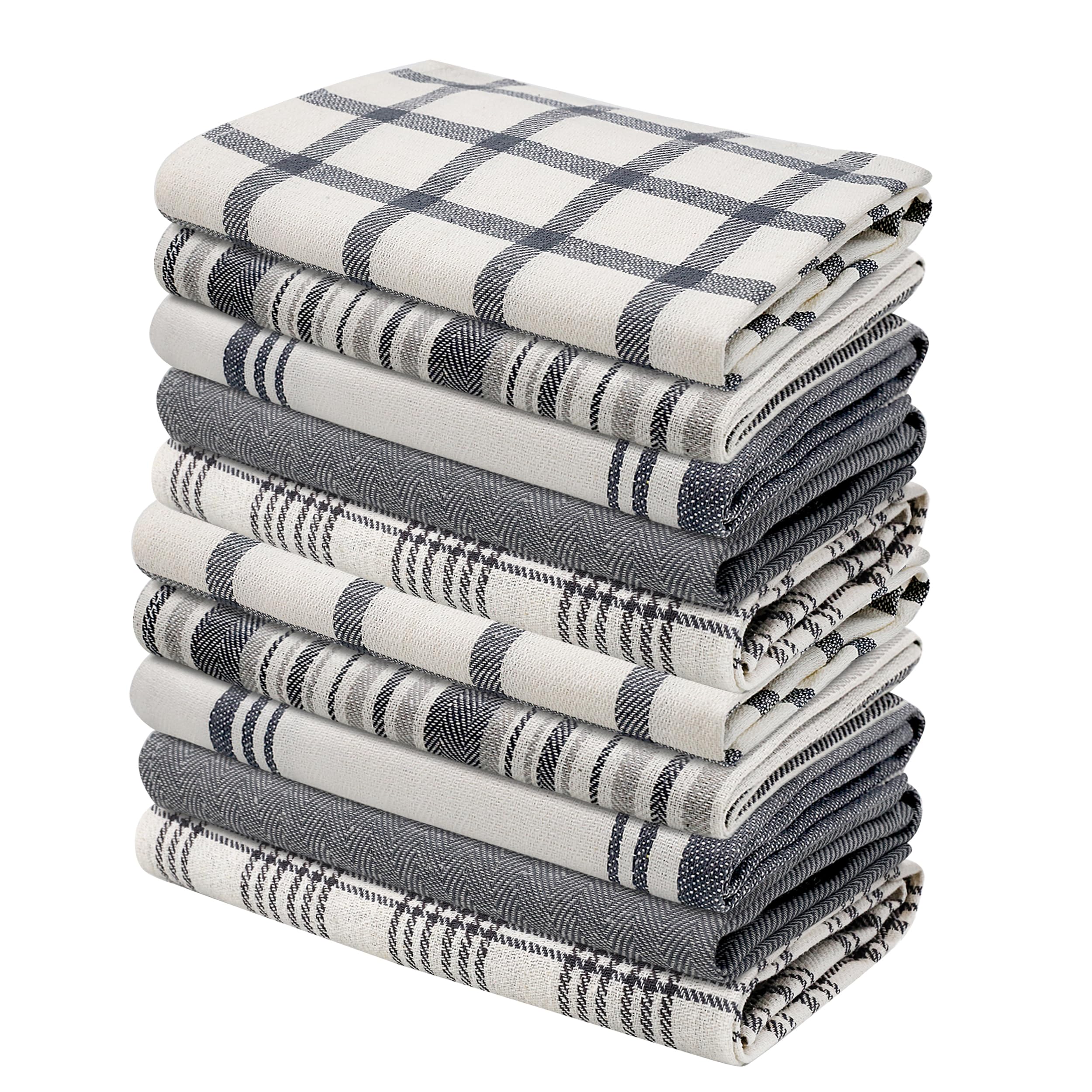 LinenWeave Pack of 10 Cotton Tea Towels for Kitchen-100% Cotton 45 x 70 cm -Super Absorbent t towels pack of 10- Machine Washable Kitchen Towels-Dish Towels for Drying Dishes