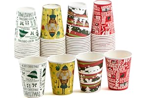 JOYIN 48 Pcs Christmas Disposable Cups 9-Oz Vintage Paper Cocoa Cups for Coffee Tea