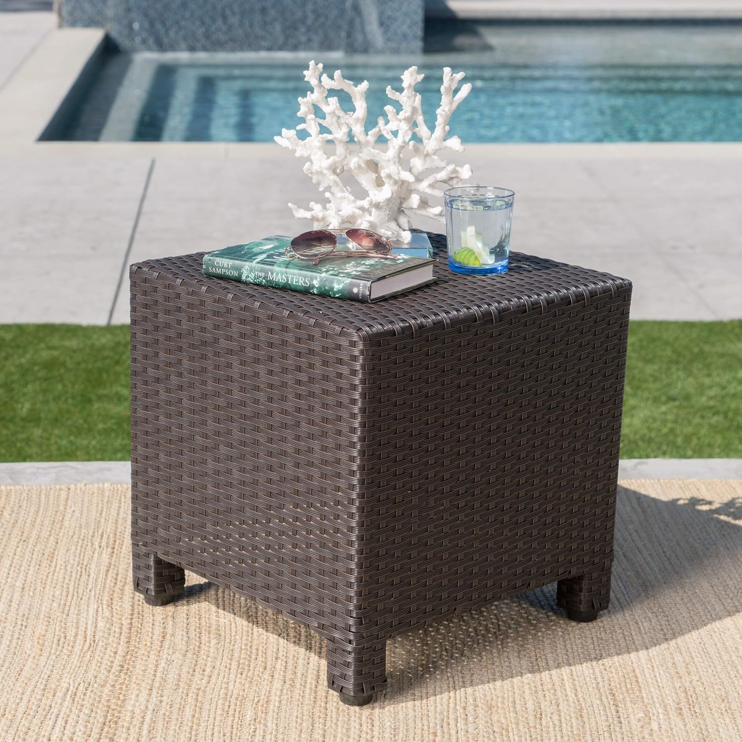Amazon Com Christopher Knight Home Puerta Outdoor Wicker Side Table Dark Brown Furniture Decor