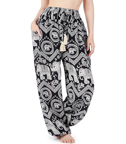 Your Cozy Pantalon sarouel bohème Genie Aladdin pour femme avec taille smockée Your Cozy Pantalon sarouel bohème Genie Aladdin pour femme avec taille smockée