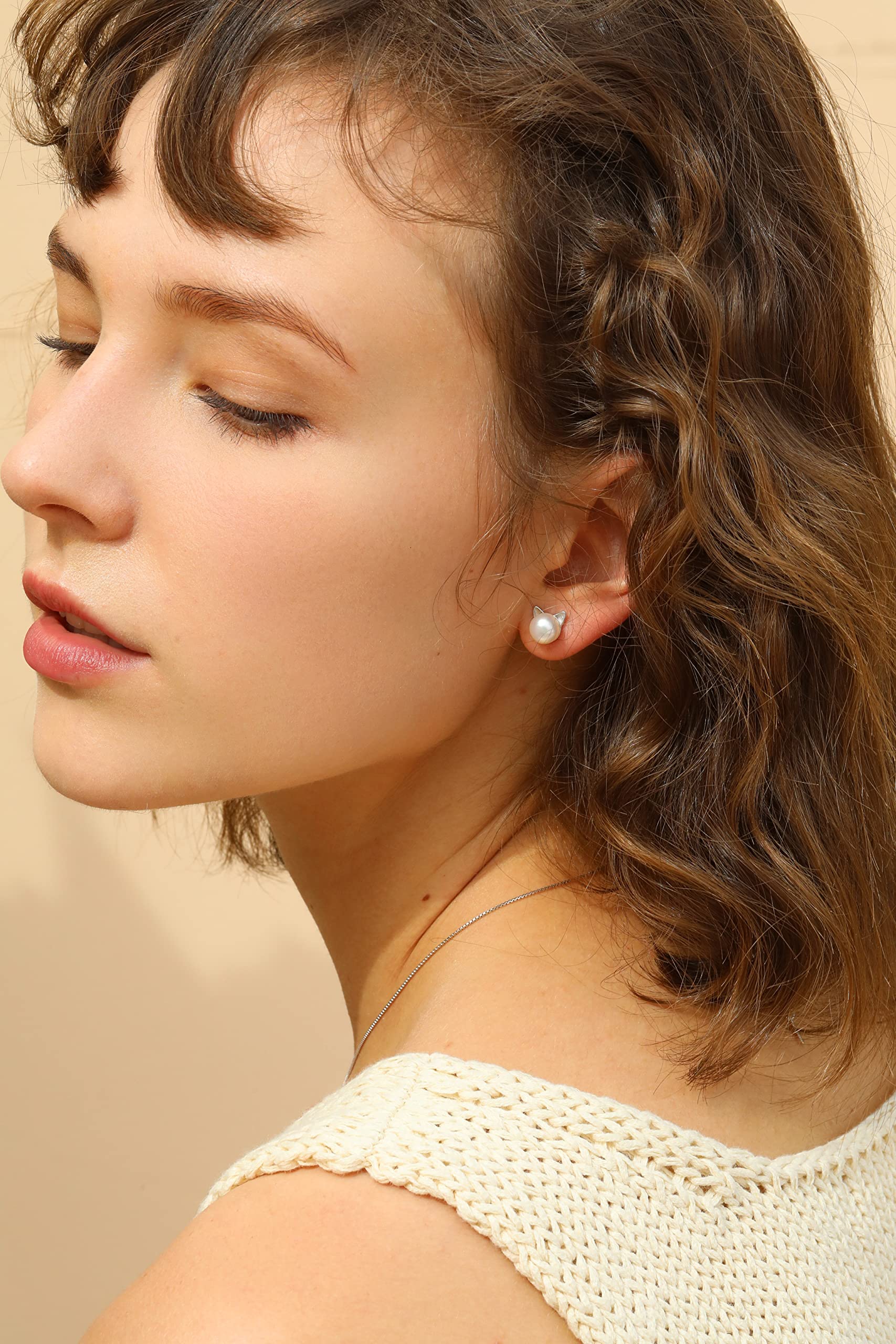 S.Leaf Cat Pearl Earrings for Women 925 Sterling Silver Hypoallergenic Cat Memorial Gifts Lovers Jewelry Earrings for Women Best Friend Birthday Gifts for Women Trendy Sister Mom Wife Womens Her Friend Party