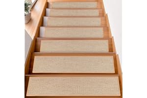 FlowaFoli Stair Treads for Wooden Steps Indoor,8" X 30" (15 in Pack) Stair Treads Non Slip, Machine Washable for Kids Elders and Pets,Beige