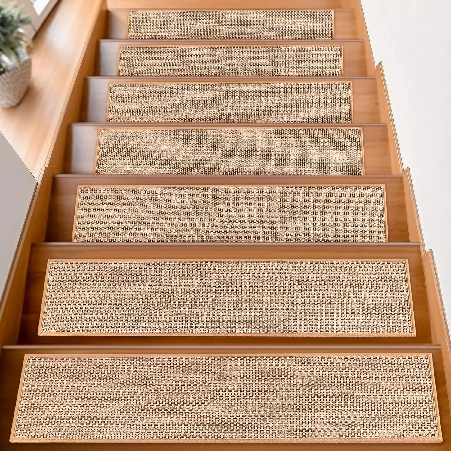 Photo 1 of FlowaFoli Stair Treads for Wooden Steps Indoor,8" X 30" (15 in Pack) Carpet Stair Treads for Wood Stairs, Machine Washable Stair Runners for Kids Elders and Pets,Beige
