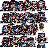Sweetude 24 Pcs Let's Glow Party Gifts Bags Drawstring Bags Decoration Favor Storage for Girls Kids Birthday Wedding Party Dec