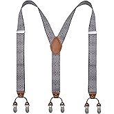 Bioterti Men’s Y-Shaped Heavy Duty Suspenders – 6 Metal Clips, Elastic Straps