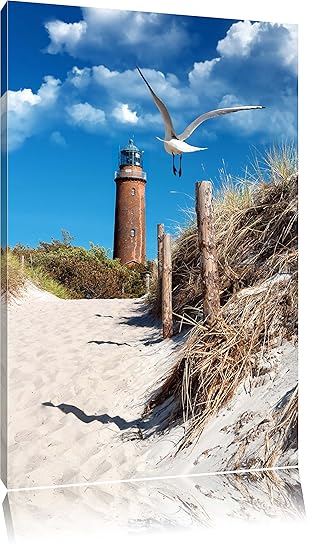 Schöner Leuchtturm am Strand Format: 60x40 auf Leinwand, XXL riesige Bilder fertig gerahmt mit Keilrahmen, Kunstdruck auf Wan