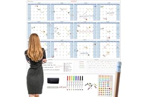 CLEVER CLEAN Large Dry Erase Wall Calendar 5 Feet- 48"x60" 2024 Undated Yearly Planner for Home, Office, School Projects - Jumbo Erasable Laminated Task Organizer