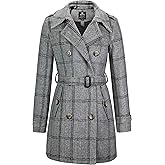 wantdo Women's Double Breasted Pea Coat Winter Mid-Long Trench Coat with Belt