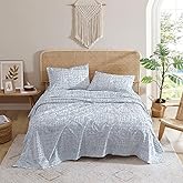 Indigo Ink - Twin Size Sheet Set, 3-Piece Boho Geometric Patterned Bedding, Soft & Wrinkle Resistant (White Denim Collection, Navy Blue)