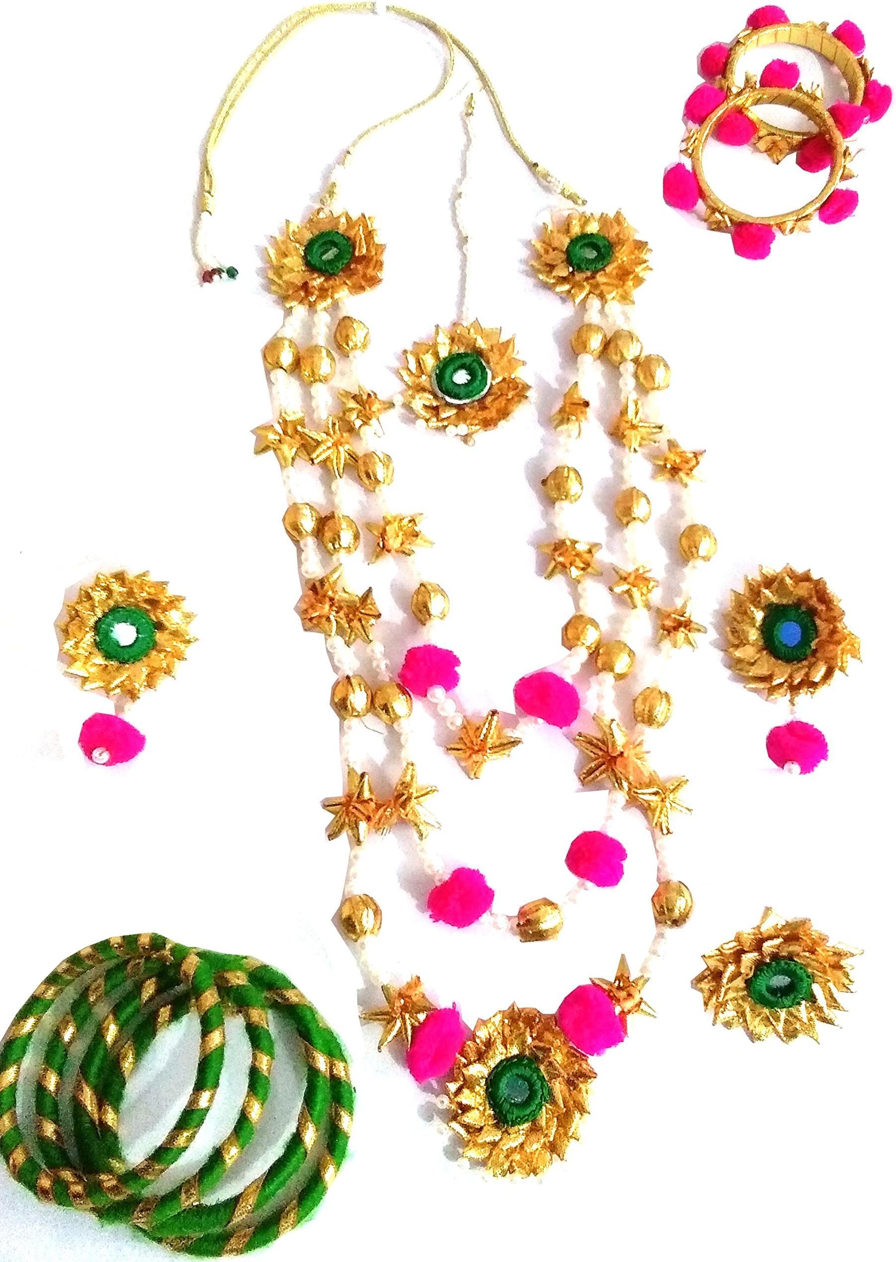 Floret Jewelry Traditional Flower Gota Patti Jewelry Set With 11 Items For Women & Girls (Mehandi/Haldi/Wedding)