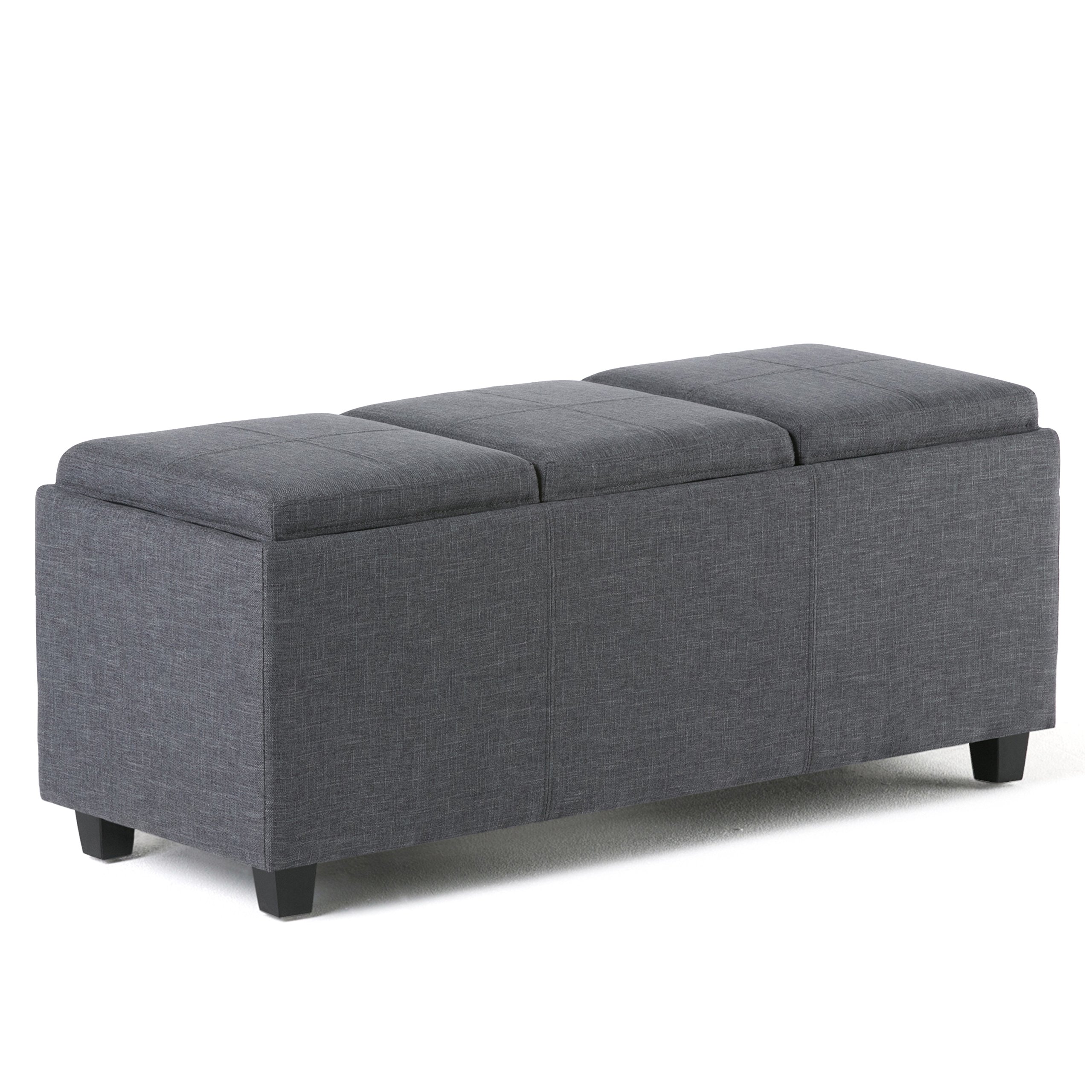 Simpli Home Avalon Rectangular Storage Ottoman with 3 Serving Trays
