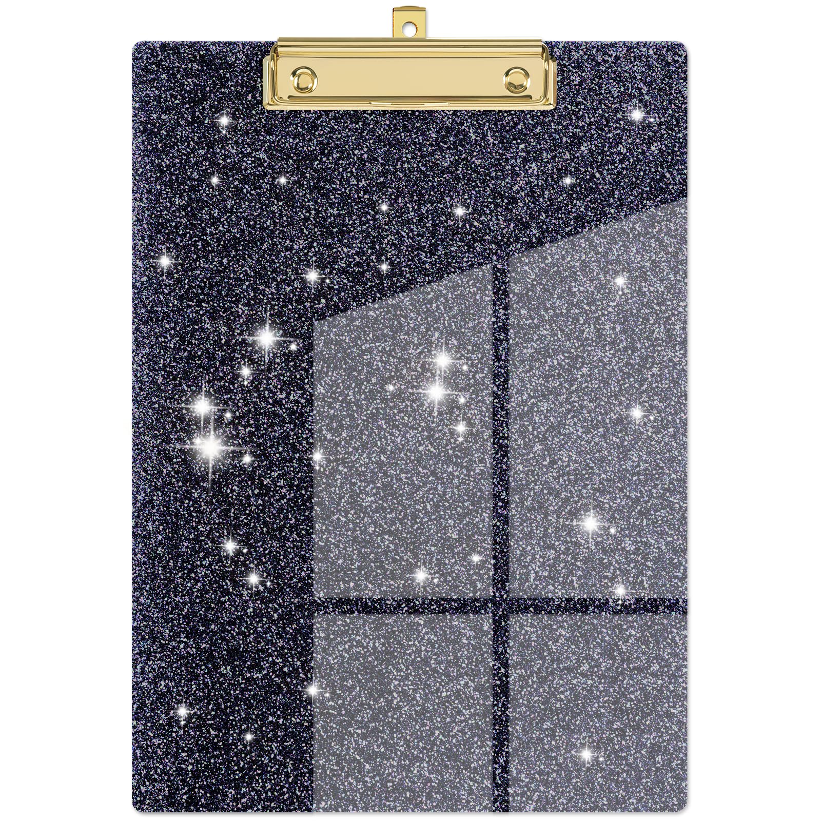Piasoenc Acrylic Clipboards, Fashion Glitter Clip Board with Low Profile Gold Clip, Designed for Classroom School and Office Use, A4 Letter Size 9 x 12.5 in,Black