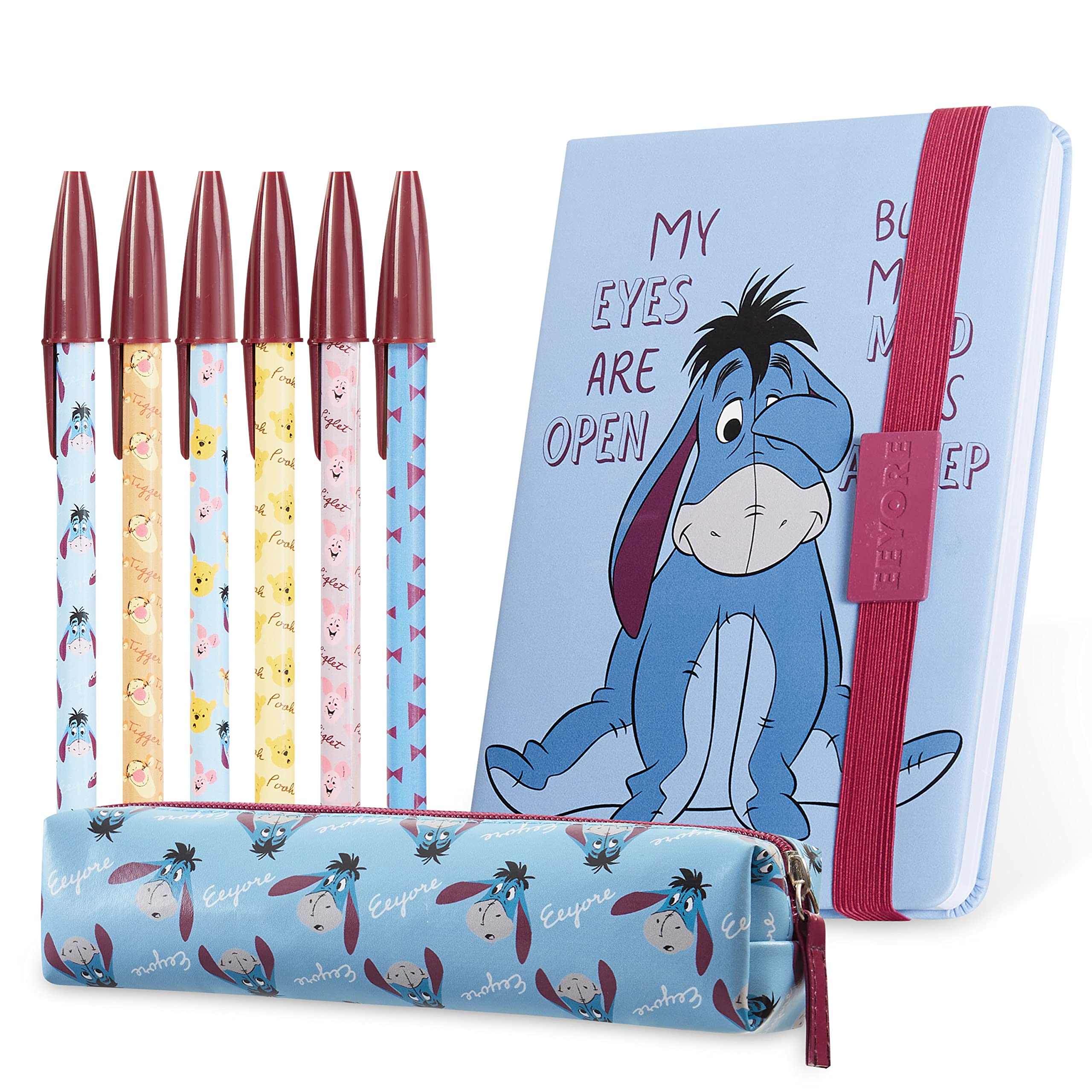 Disney Pencil Case and Stationery Set Eeyore Winnie The Pooh The Mandalorian Minnie Mouse Mickey Mouse Notebook And Pen Set School Supplies Work Office Baby Yoda Gifts (Blue Eeyore)