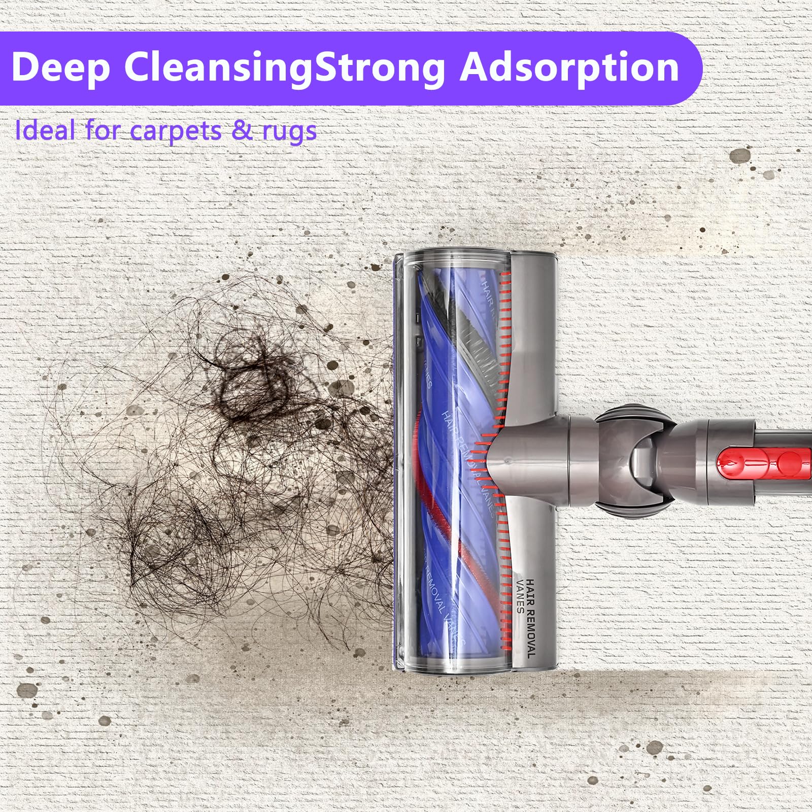 Upgrade Anti-Tangle Replacement Vacuum Head for Dyson V7, V8, Cyclone V10, V11, V15 Cordless Vacuum Cleaners, Quick Release Motor-Head Brush Roller for Dyson Vacuum Attachments Parts