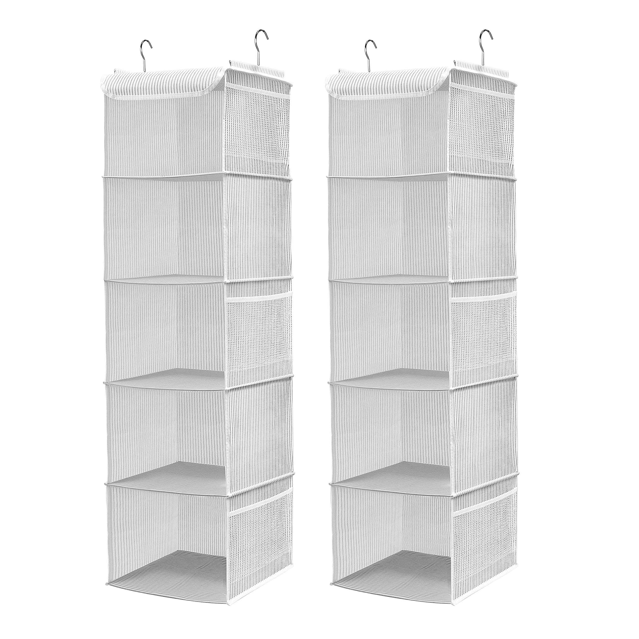 BrilliantJo 2 PCS Hanging Wardrobe Closet Storage with 5 Shelves Organiser Grey Strip 108H x 30W x 30L