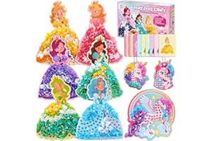 CrispPlay Poke Art Crafts for Kids Ages 4-8 8-12, Princess Unicorn Girl Toys, 9pcs Craft Kits for 4 5 6 7 8 9 Year Old Girls Birthday Christmas Gifts, Princess Game, Mess Free, Funny