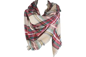 VIVIAN & VINCENT Women's Fall Winter Scarf Classic Tassel Plaid Tartan Warm Soft Chunky Large Blanket Wrap Shawl Scarves