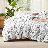Bedsure Duvet Cover Queen Size - Reversible White Queen Duvet Cover Set with Zipper Closure, 3 Pieces Floral Patterned Bedding Set with 8 Corner Ties and 2 Pillow Shams