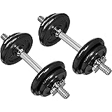 Amazon Basics Adjustable Barbell Lifting Dumbells Weight Set with Case - 38 Pounds, Black
