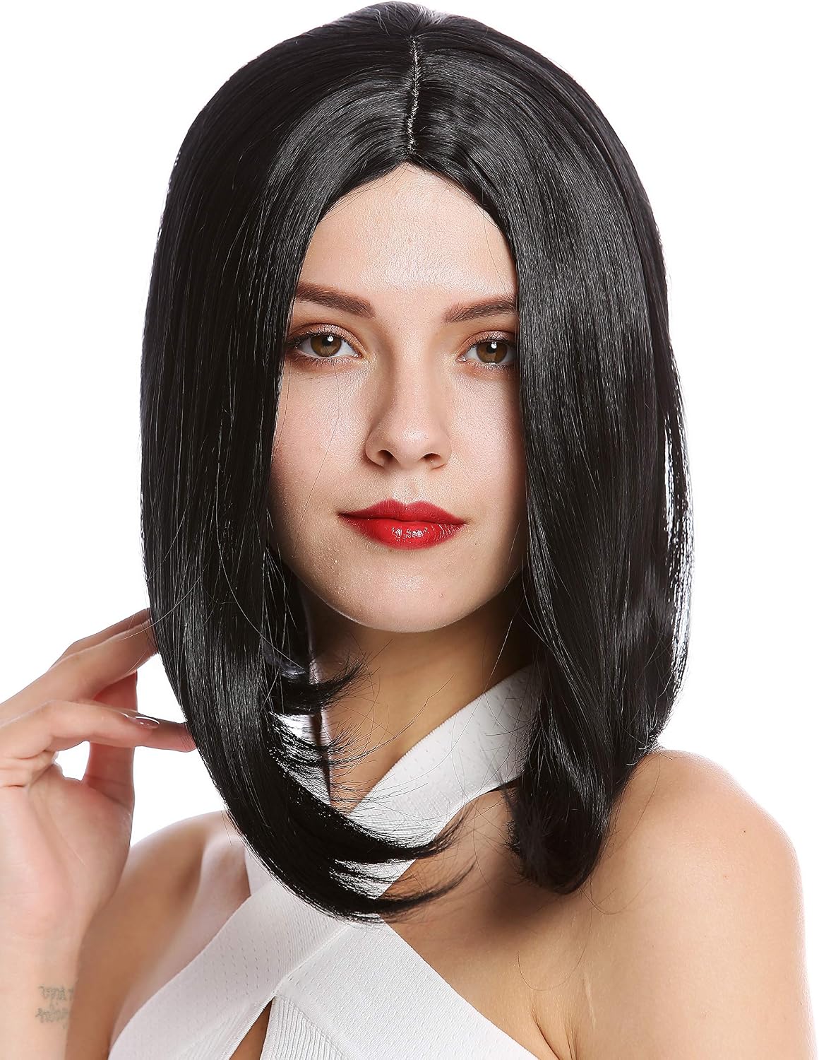 WIG ME UP - YZF-4356-1 Lady Quality Wig short shoulder length Bob Longbob straight middle-parting black, black (1), Länge: ca. 30 cm - Image 3