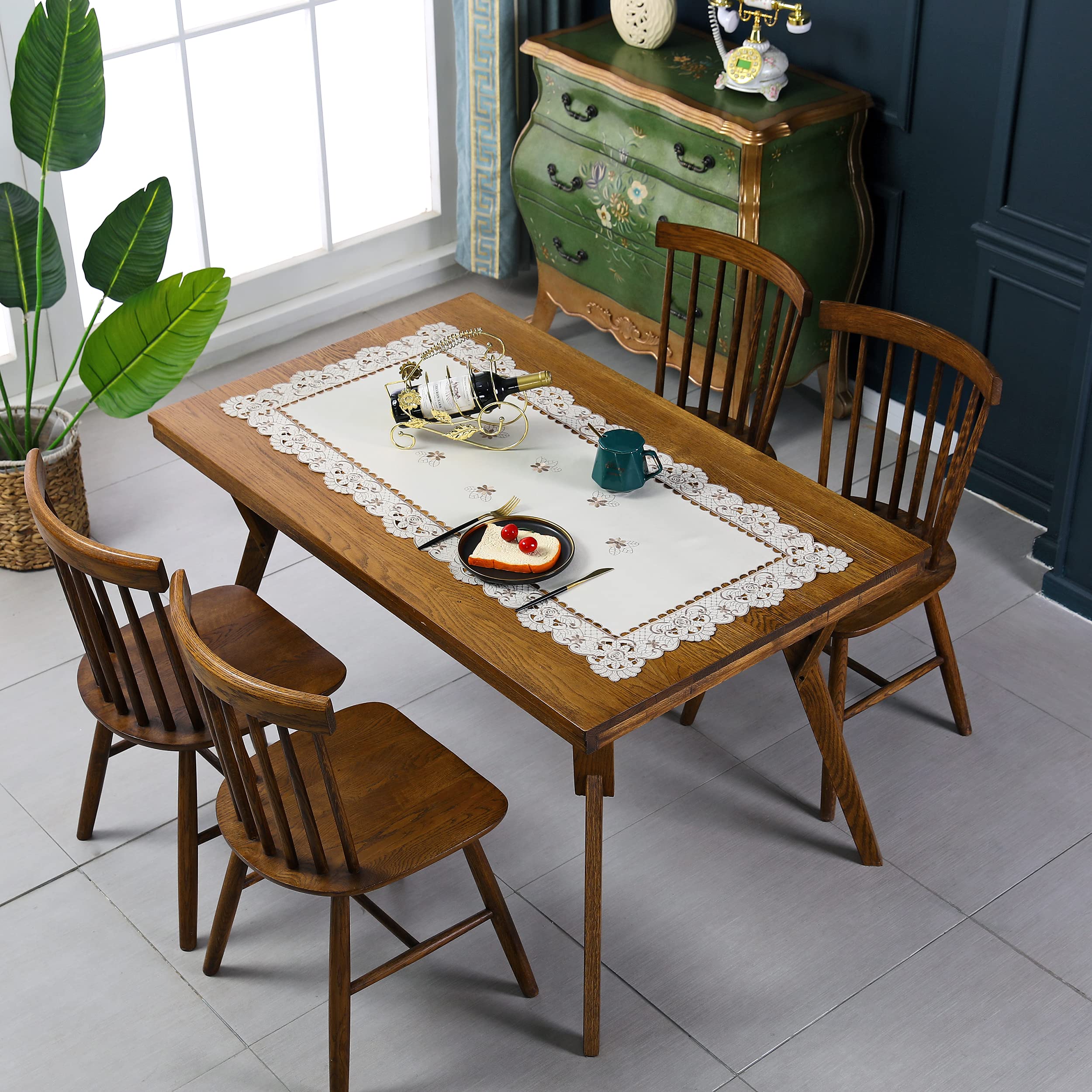 Inmerget Small Rectangle Begie Table Cover Floral Embroidered Coffee Tablecloth Dresser Scarf Table Cloth 46.1 x 22.4 inch/57x117cm