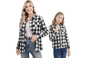 SANGTREE Womens and Girls Long Sleeve Flannel Shirt Casual Button Down Plaid Shirts, 3 Months - Adult 2XL