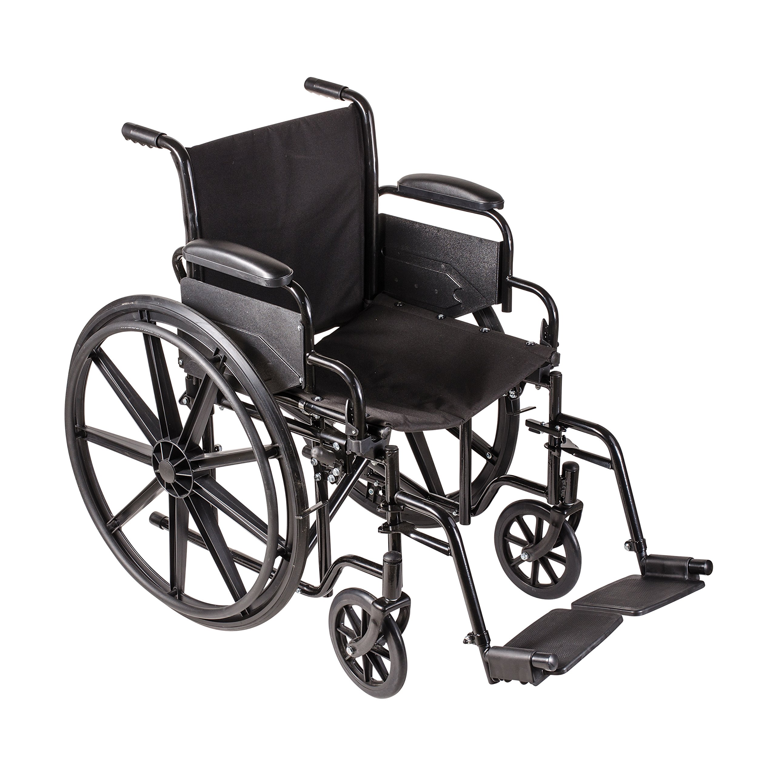 DMI Transport Chair Travel Wheelchair with Solid Steel Construction, Padded Removable Armrests, Easy to Fold and Store, Push-to-Lock Brakes, Silver and Black