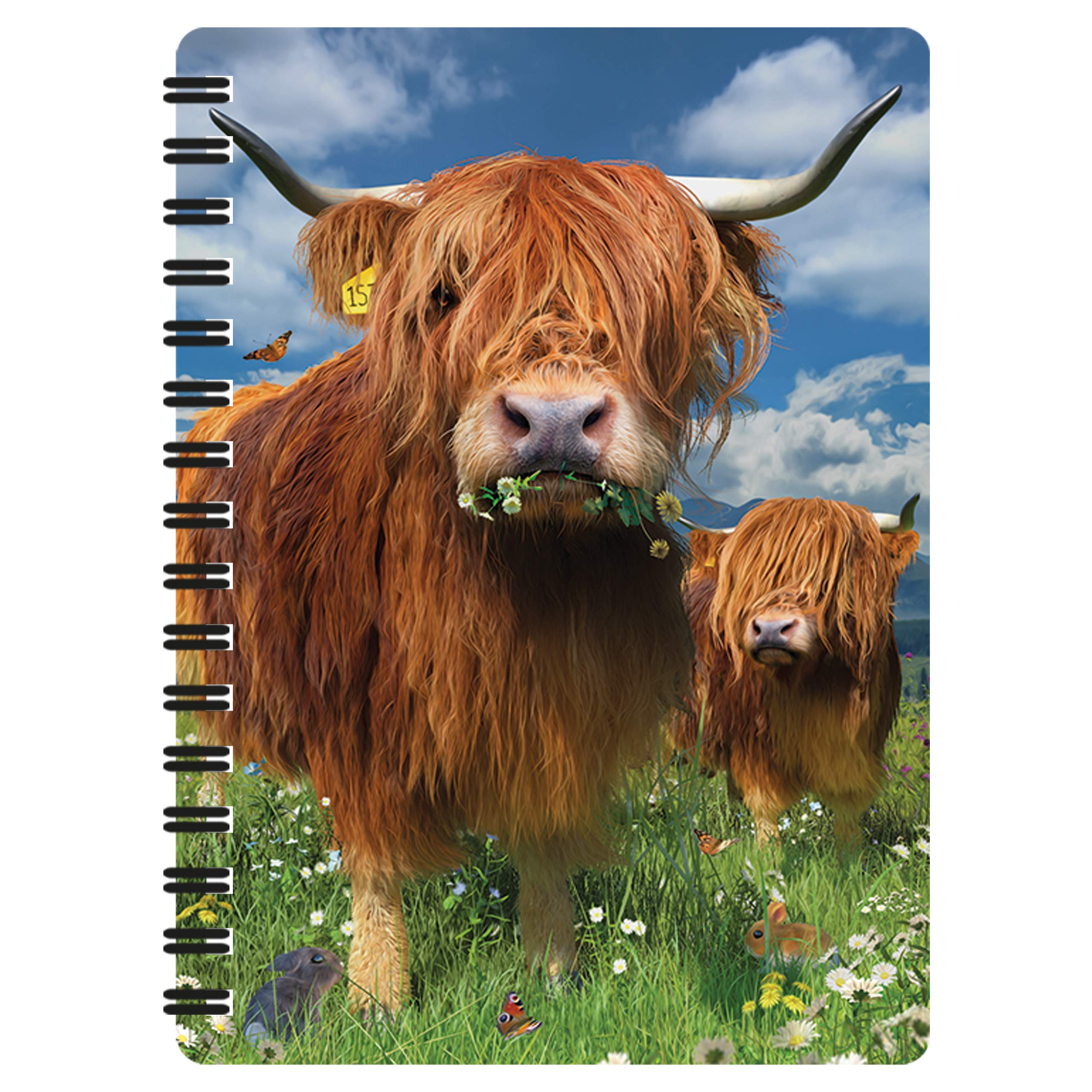 3D LiveLife Jotter - Highland Cattle from Deluxebase. Spiral Bound A6 Notebook with 80 Plain Recycled Pages. Pocket Sized Animal Notepad, Journal or Drawing Book with Cow Cover — image 1