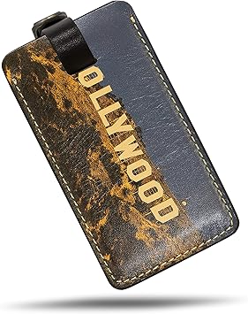 blue leather luggage tag