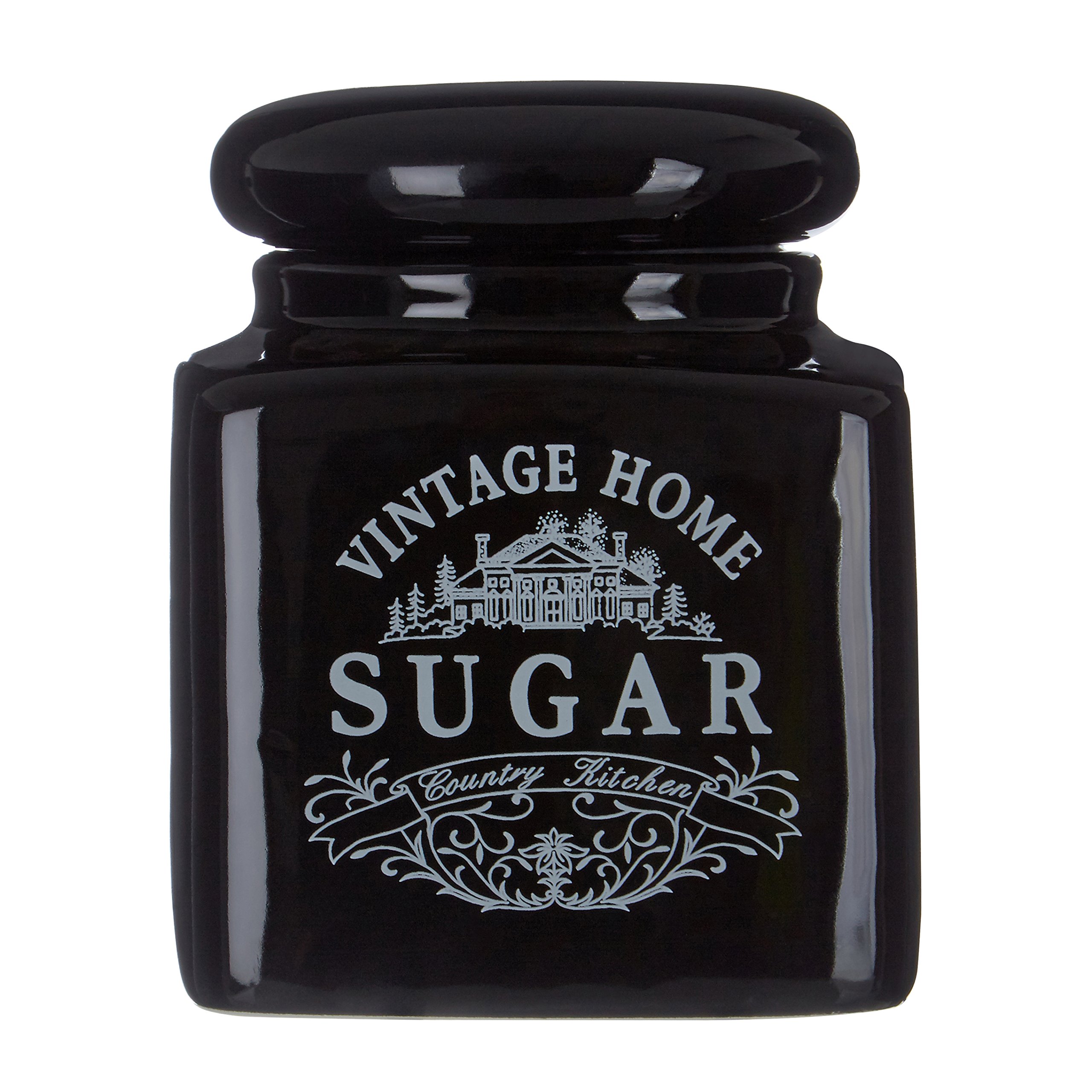 Premier Housewares Vintage Home Sugar Canister - Black,H14 x W11 x D11cm