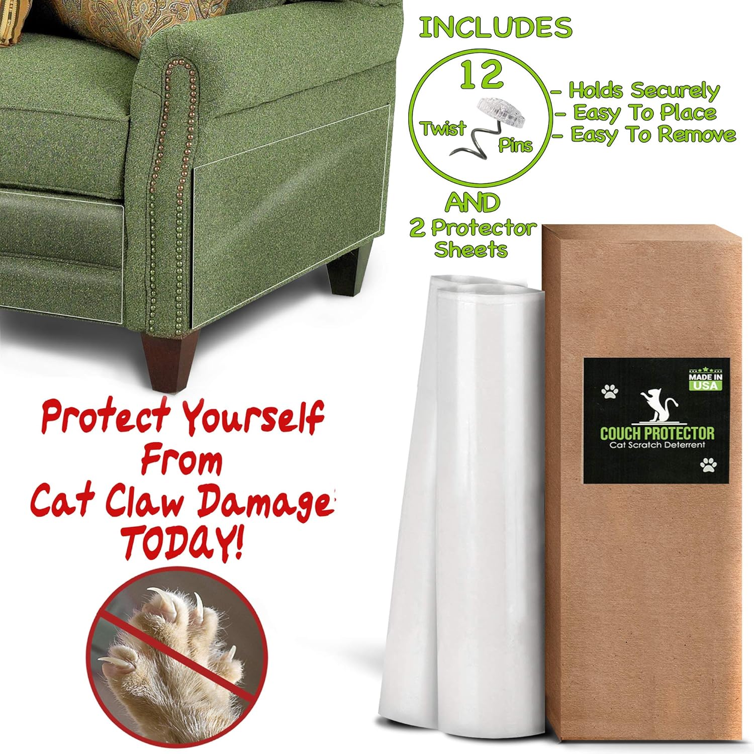 COUCH PROTECTOR - CAT Scratch Deterrent | Cat Repellent For Furniture | Couch Protector From Cats | Cat Couch Protector | Furniture Protector From Cats