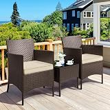 Yaheetech 3-Piece Rattan Garden Set Outdoor Patio Table Chairs Cushions Brown view 2
