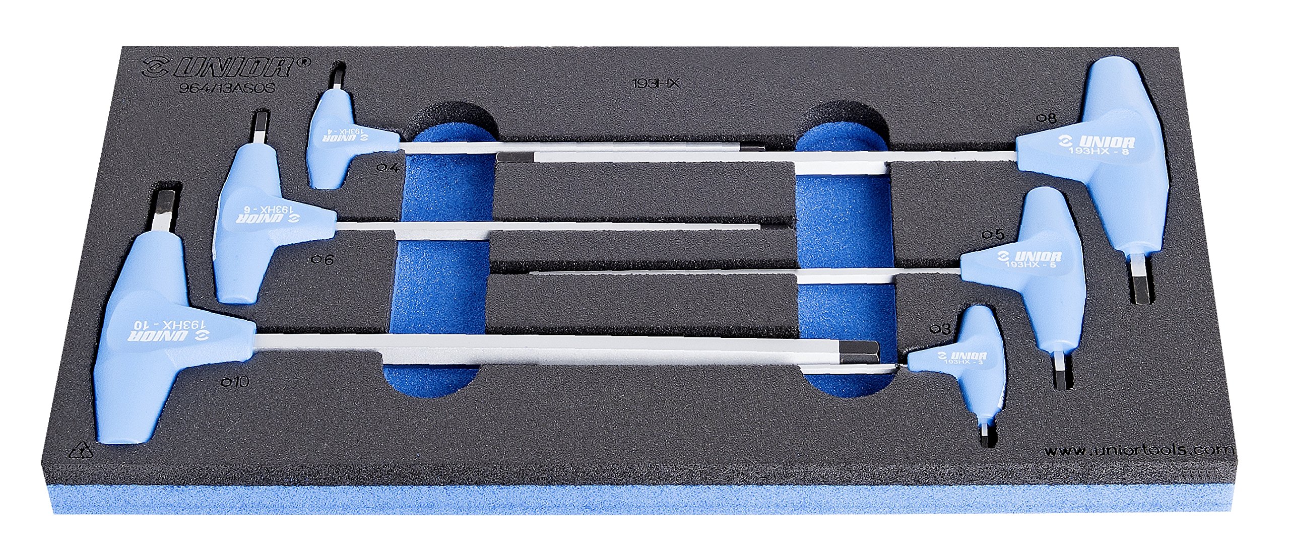 Unior Hexagonal Screwdriver Set with T Handle in SOS Tool Tray - Blue/Silver