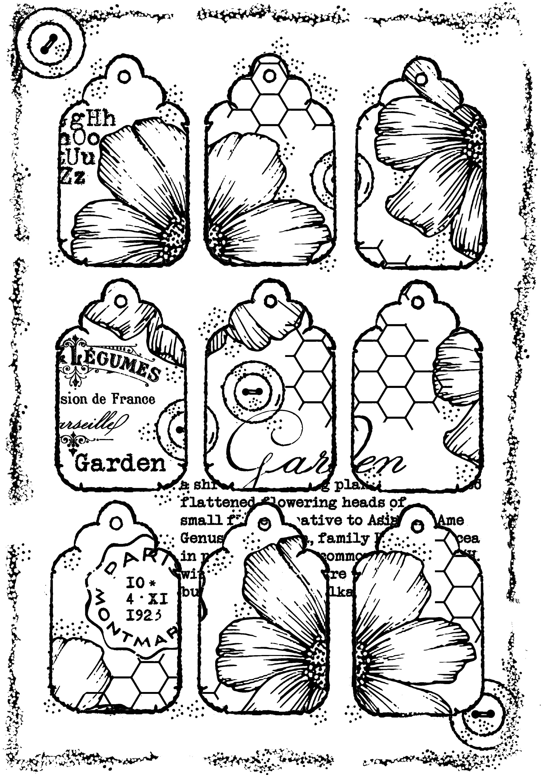 Woodware Francoise Collection-Nine Tags-Clear Stamp, 6 x 4 inches