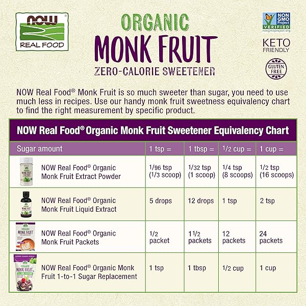 NOW FOODS, CERTIFIED ORGANIC MONK FRUIT LIQUID, ZERO-CALORIE LIQUID SWEETENER, NON-GMO, LOW GLYCEMIC IMPACT, 8-OUNCE