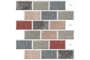 DEWOO Faux Brick Wall Panel Peel and Stick Self Adhesive Backsplash 3D Subway Marble Tile for Kitchen Bathroom (10-Sheet, 12"×12")